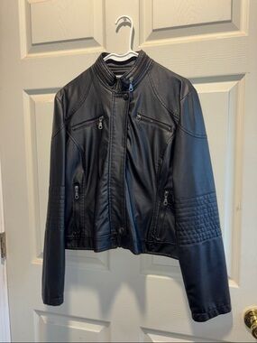 Maralyn & Me Black Quilted Faux Leather Moto Jacket